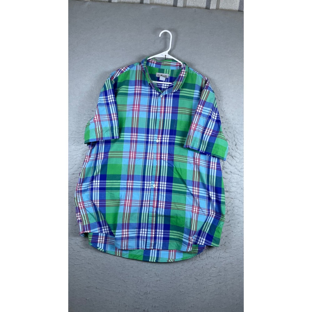 Sun River Button Down Shirt Mens XXL Green Blue Plaid Excellent Short Sleeve